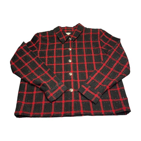 CJ Banks Red and Black Plaid Blazer Jacket Sparkle Shimmer Women’s Size Medium - Picture 1 of 8